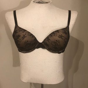 Victoria’s Secret black lace padded bra.